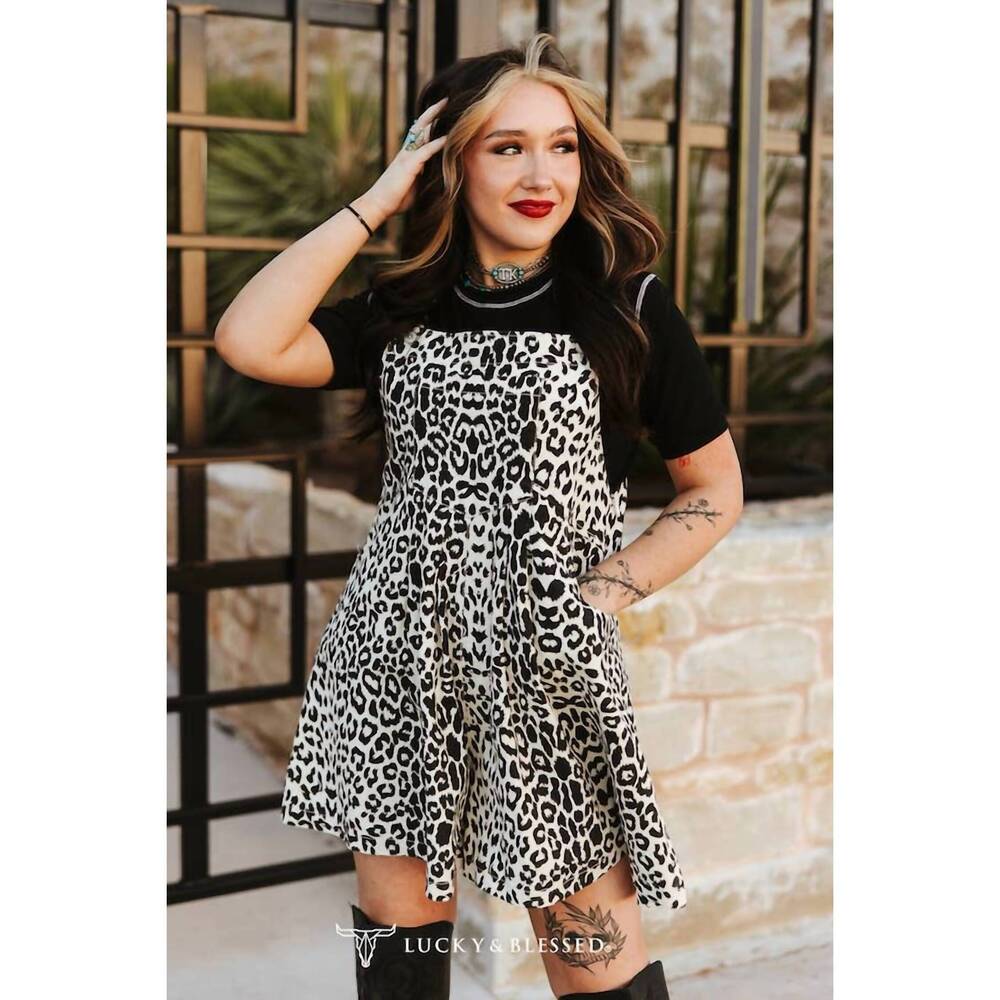 NEW LUCKY & BLESSED wild canyon leopard overall romper in black/cream